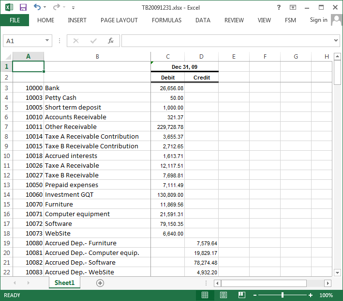 debit credit balance sheet excel formula