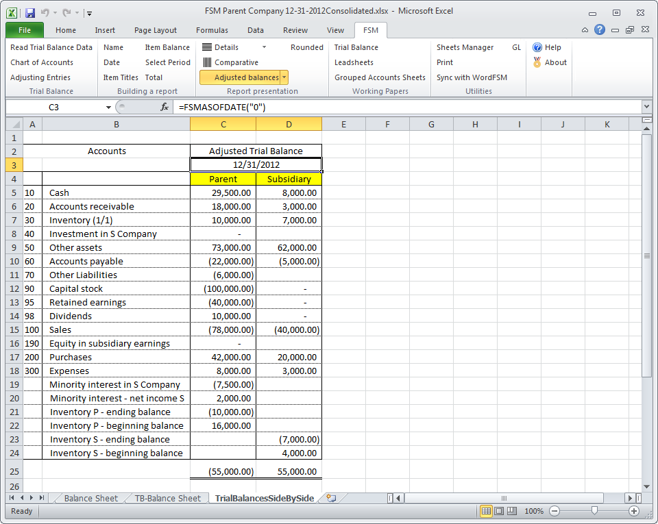 Excel FSM | Tutorial Trial Balances Side By Side | Financial Statement ...